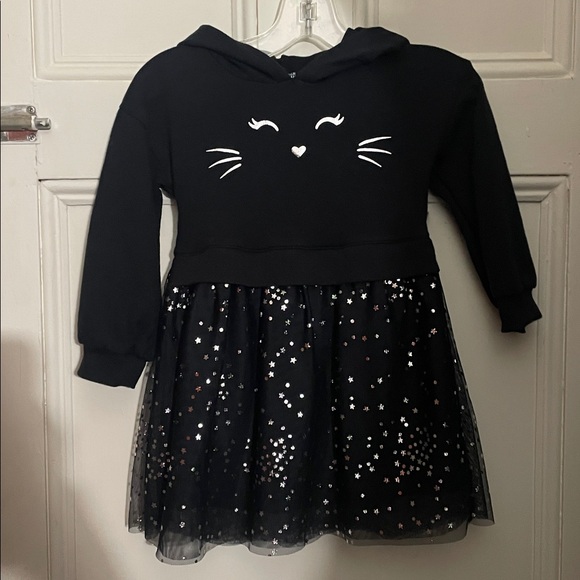 Carters Black Cat Halloween Dress 3T Hooded Tulle Sweatshirt Long Sleeve Girls. - Picture 1 of 7